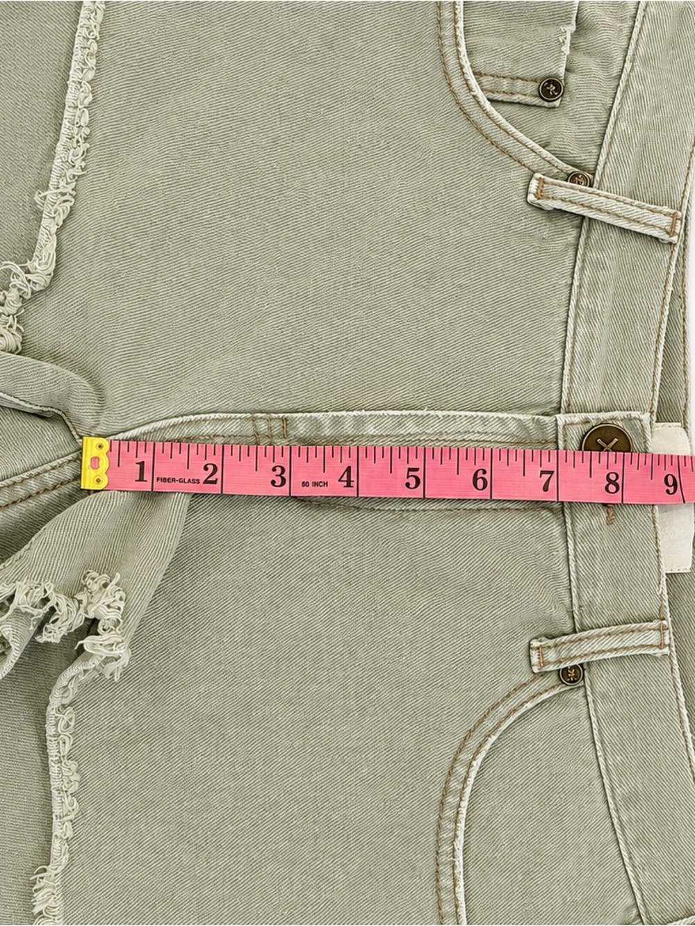 One Teaspoon Marlons Denim Shorts Sage Green Frayed Raw Hem Size 26 - Picture 7 of 8